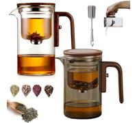Senomi Infusion Glass Pot, Magical Teapot with Infuser, Water Separation Teapot with Wooden Handle, Glass Teapots with Infuser, for Loose Tea & Blooming Tea (600ml Mix*2)
