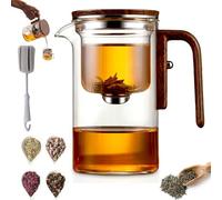 Senomi Infusion Glass Pot, Magical Teapot with Infuser, Water Separation Teapot with Wooden Handle, Glass Teapots with Infuser, for Loose Tea & Blooming Tea (600ml White)