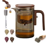 Senomi Infusion Glass Pot, Magical Teapot with Infuser, Water Separation Teapot with Wooden Handle, Glass Teapots with Infuser, for Loose Tea & Blooming Tea (600ml Gray)