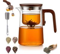 Senomi Infusion Glass Pot, Magical Teapot with Infuser, Water Separation Teapot with Wooden Handle, Glass Teapots with Infuser, for Loose Tea & Blooming Tea (800ml)