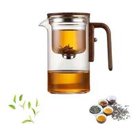 Senomi Infusion Glass Pot, Magnetic Tea Pot with Infusers, 2 in 1 Water Separation Glass Teapot with Wooden Handle, Tea Pot with Infusers for Loose Teas, One-Click Teas Drinking (Transparent,520ml)