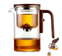 Senomi Infusion Glass Pot, Magnetic Tea Pot with Infusers for Loose Tea, Water Separation Glass Teapot with Wooden Handle, One-Click Tea Drinking with Filter, for Loose Blooming Tea (600ml)