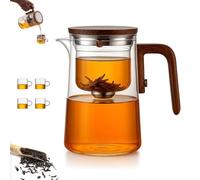 Senomi Infusion Glass Pot, Magnetic Tea Pot with Infusers, Senomi Teapot, with Wooden Handle, One-Click Tea Drinking, Easy Separation, for Home/Offices (Pot+4Cup,800ml)