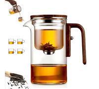 Senomi Infusion Glass Pot, Magnetic Tea Pot with Infusers, Senomi Teapot, with Wooden Handle, One-Click Tea Drinking, Easy Separation, for Home/Offices (Pot+4Cup,600ml)