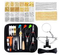 SENRISE Kit de fabrication de bijoux pour adultes, kit de fabrication de bijoux avec boucles d'oreilles, breloques, fils et mains auxiliaires, loupe réglable, outil de bricolage pour bricolage fait