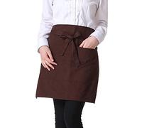 SENRISE Tablier de taille avec 2 poches, tablier court de serveur pour homme et femme, tablier de serveuse en coton pour cuisine, restaurant, Marron - 1 pièce, taille unique