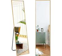 SensaHome Miroir Pleine Longueur - Miroir Mural au Design Minimaliste - Miroir rectangulaire sur Pied avec Bord en métal - Doré - 39 x 156 x 4 cm