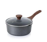 SENSARTE Casserole Induction 22 cm 3L Antiadhésive, Revêtement Granit, Couvercle Verre, 2 Becs Verseurs, Poignée Ergonomique, Compatible Tous Feux et Lave-Vaisselle