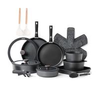 SENSARTE Set de Casseroles et Poêles 24 Pièces - Revêtement Granit Antiadhésif Sans PFOA - Batterie de Cuisine pour Induction/Gaz, Poignées Amovibles, Empilable et Lavable Lave-Vaisselle