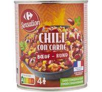 SENSATION - Plat cuisiné Chili con Carne CARREFOUR | Saveur onctueuse et épicée | Idéal pour un repas gourmand | la boite de 820g | LOT DE 3