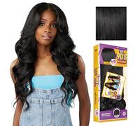 Sensationnel Butta Lace 90Sbangs Perruque synthétique pré-épilée sans colle avec raie profonde Noir de jais