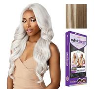Sensationnel What Lace Frontal Perruque 33 x 15 cm Liée à la Main Sans Colle Synthétique avec Densité Naturelle Pré-épilée Cheveux (BALAYAGELIGHTASHBLONDE)