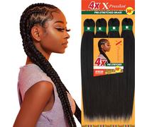 Sensationnel Xpression 100 x 96 cm, fibre Kanekalon, retardateur de flamme, tressage yaki doux, 4 x Xpression 38 pouces (1 paquet, 1 jet noir)