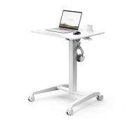 SENSE7 Bureau réglable Mobile Desk avec 4 roulettes, 70x52 cm, Bureau Assis-Debout Pliable, Plateau inclinable, Table Mobile pour Ordinateur Portable avec Crochet, Poste de Travail Ergonomique, White