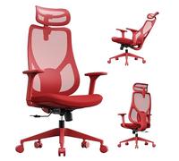 SENSE7 Chaise Bureau Confortable Fauteuil Gaming Ergonomique Office Chair Siege Gamer PC avec Support Lombaire Appuie-Tête Accoudoir Réglables Max 150kg Maille Respirante Pivotante - MOYO Rouge