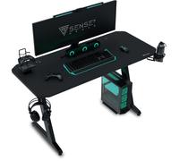 SENSE7 Nomad Basic Office, Table de Jeu 120 x 60, Support PC avec Crochet pour Casque, Porte-gobelet, Support pour Manette, Surface en Fibre de Carbone, Bureau de Jeu Ergonomique