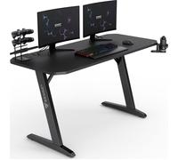 SENSE7 Nomad Basic - Bureau gamer - 140x60 cm - Finition carbone, Porte-gobelet, Gestion câbles - Table gaming - Max 80kg