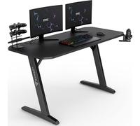 SENSE7 Nomad Basic Bureau, Table de Jeu 140 x 60, Support PC avec Crochet pour Casque, Porte-gobelet, Support pour Manette, Table d'ordinateur de Jeu avec Surface en Fibre de Carbone