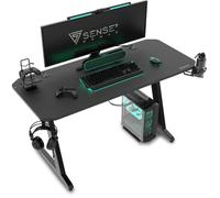 SENSE7 Nomad Classic Bureau, Table de Jeu 140 x 60, Support PC avec Crochet pour Casque, Porte-gobelet, Support pour Manette, Surface en Fibre de Carbone, Bureau de Jeu Ergonomique