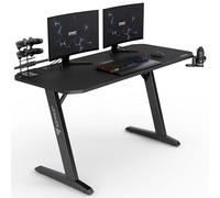 SENSE7 Nomad Classic Bureau, Table de Jeu 140 x 60, Support PC avec Crochet pour Casque, Porte-gobelet, Support pour Manette, Surface en Fibre de Carbone, Bureau de Jeu Ergonomique