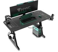 SENSE7 Nomad Cybernetic - Bureau gamer - 120x60 cm - Tapis intégral, Finition carbone, Porte-gobelet - Table gaming - Max 80kg