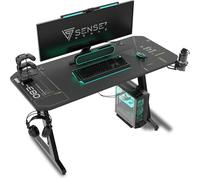SENSE7 Nomad Cybernetic Bureau, Table de Jeu 140 x 60, Support PC avec Crochet pour Casque, Porte-gobelet, Support pour Manette, Surface en Fibre de Carbone, Bureau de Jeu Ergonomique