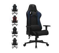 SENSE7 Siège Gaming Ergonomique Cuir PU Dossier Inclinable 150 kg Noir-Bleu | Fauteuil de bureau, coussins lombaires ajustables, angle réglable, pour jeu à domicile, assise quotidienne