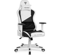 SENSE7 Spellcaster Senshi Chaise de jeu en cuir écologique avec accoudoirs réglables, inclinaison 160°, fonction bascule, mousse HR, jusqu'à 150kg, blanc