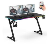 SENSE7 VOLT - Bureau gaming - 140 x 70 cm - LED RGB et télécommande - Bureau d'ordinateur - Noir carbone