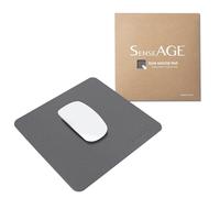 SenseAGE Tapis de souris fin pour la maison/le bureau, pour ordinateur et ordinateur portable, en cuir végétalien, base antidérapante, compatible souris laser et optique, 22 x 22 cm, gris foncé (avec