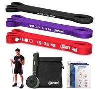 SENSEI Élastique Traction (1-25 kg) pour Entraînement du Dos - Élastique de Sport avec E-Book et Sac - Set de 3 avec Ancre de Porte
