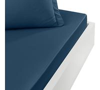 Sensei Maison - Drap Housse Bonnet 30cm - 100% Percale de Coton 80 Fils/cm² - Traitement Easy Care - Taille : 140x190 - Indigo