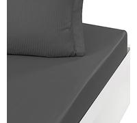 Sensei Maison - Drap Housse Bonnet 30cm - 100% Satin de Coton Peigné - Rayé - Versailles - Taille : 180x200 - Anthracite