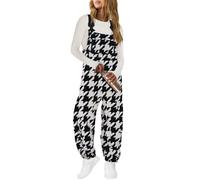 SENSERISE Salopette d'hiver en polaire avec bretelles réglables et 4 poches pour femme, pied-de-poule, Large