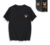 SenShuang T-Shirt imprimé de Chat drôle signé par Le Majeur caché, T-Shirt drôle de Chat de Poche de Doigt du Milieu de Chat, T-Shirt imprimé de Chat (Large,C)