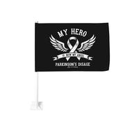 Sensibilisation à la maladie de Parkinson : Mon héros est devenu mon ange - 1 pince pour fenêtre de voiture - Drapeau décoratif de protection solaire 30 x 45 cm - Bannière double face pour camion