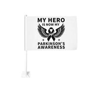 Sensibilisation à la maladie de Parkinson : Mon héros est devenu mon ange - Décoration de fenêtre pour voiture - Bannière double face 30 x 45 cm (12 x 18 pouces) avec clip de protection solaire pour