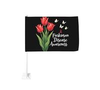 Sensibilisation à la maladie de Parkinson - Tulipe rouge à accrocher à la fenêtre d'une voiture - Décoration de protection solaire - Bannière double face 30 x 45 cm pour camion
