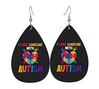 Sensibilisation à l'autisme J'aime quelqu'un avec des boucles d'oreilles en cuir d'autisme pour les femmes Dangle boucle d'oreille goutte pendentif avec crochet cadeaux pour fille adulte