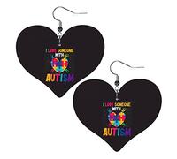 Sensibilisation à l'autisme J'aime quelqu'un avec l'autisme Boucles d'oreilles en cuir pour les femmes Dangle Boucle d'oreille Goutte Coeur Pendentif avec crochet Cadeaux pour fille adulte