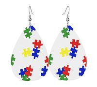 Sensibilisation À L'Autisme Par Le Puzzle Femme Boucles D'Oreilles Faux Cuir Pendantes Dangle