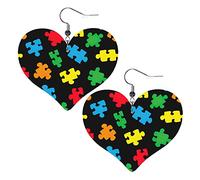 Sensibilisation à l'autisme Puzzle motif boucles d'oreilles en cuir pour les femmes balancent boucle d'oreille goutte coeur pendentif avec crochet cadeaux pour fille adulte