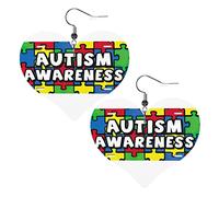 Sensibilisation à l'autisme Puzzle motif boucles d'oreilles en cuir pour les femmes balancent boucle d'oreille goutte coeur pendentif avec crochet cadeaux pour fille adulte