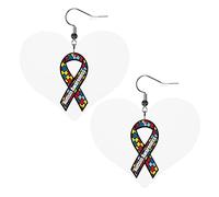 Sensibilisation à l'autisme Puzzle motif boucles d'oreilles en cuir pour les femmes balancent boucle d'oreille goutte coeur pendentif avec crochet cadeaux pour fille adulte