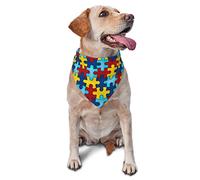 Sensibilisation à l'Autisme Puzzle Motif Chien Bandanas Écharpe pour Animaux de Compagnie Triangle Bavoir Chats Foulard Réglable Accessoires pour Petit Moyen Grand Chiot