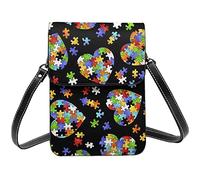 Sensibilisation à l'autisme Puzzle Pièces Coeur Blanc Verdure Naturelle Brindille Bandoulière Téléphone Portable Sacs à Main pour Femmes, Cuir PU Mignon Imprimé Petit Portefeuille de Téléphone Portabl