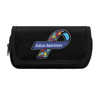 Sensibilisation à l'Autisme Ruban Porte-Crayon Double Fermeture éclair Stylo Sac Grande capacité Porte-Stylo Papeterie Sac pour Bureau à Domicile
