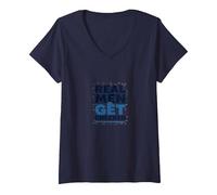 Sensibilisation au Cancer de la Prostate: Les Vrais Hommes sont contrôlés T-Shirt avec Col en V, Femme, Bleu Marine, XL