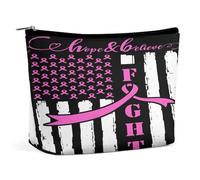 Sensibilisation au Cancer du Sein, Drapeau américain, Espoir, Croire, Combattre. Trousse de Maquillage pour Femmes, Trousse de Voyage en Cuir PU résistant à l'eau avec Fermeture éclair.