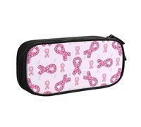 Sensibilisation au cancer du sein Trousse à crayons en forme de ruban rose et de cœur Pochette de grande capacité Porte-stylo Sacs à crayons Boîte organisateur Fermeture éclair Sac de rangement de ma